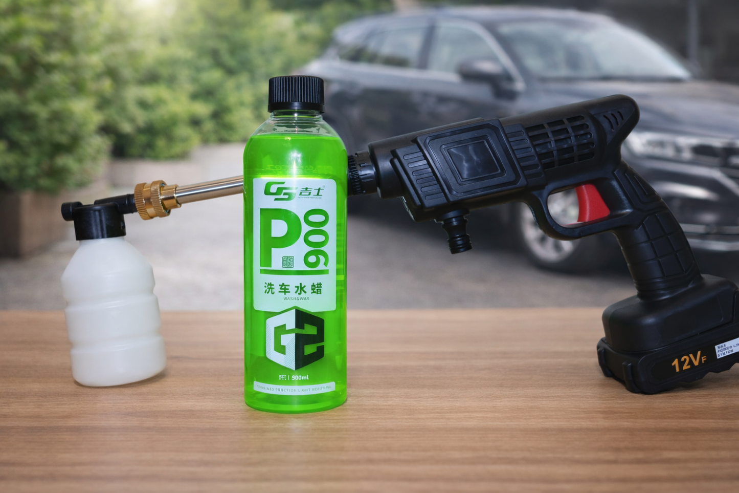Hidrolimpiadora Portátil a Batería 12V para Coche Inalámbrica + Champú Foam 500 ml Lavado Espuma Activa